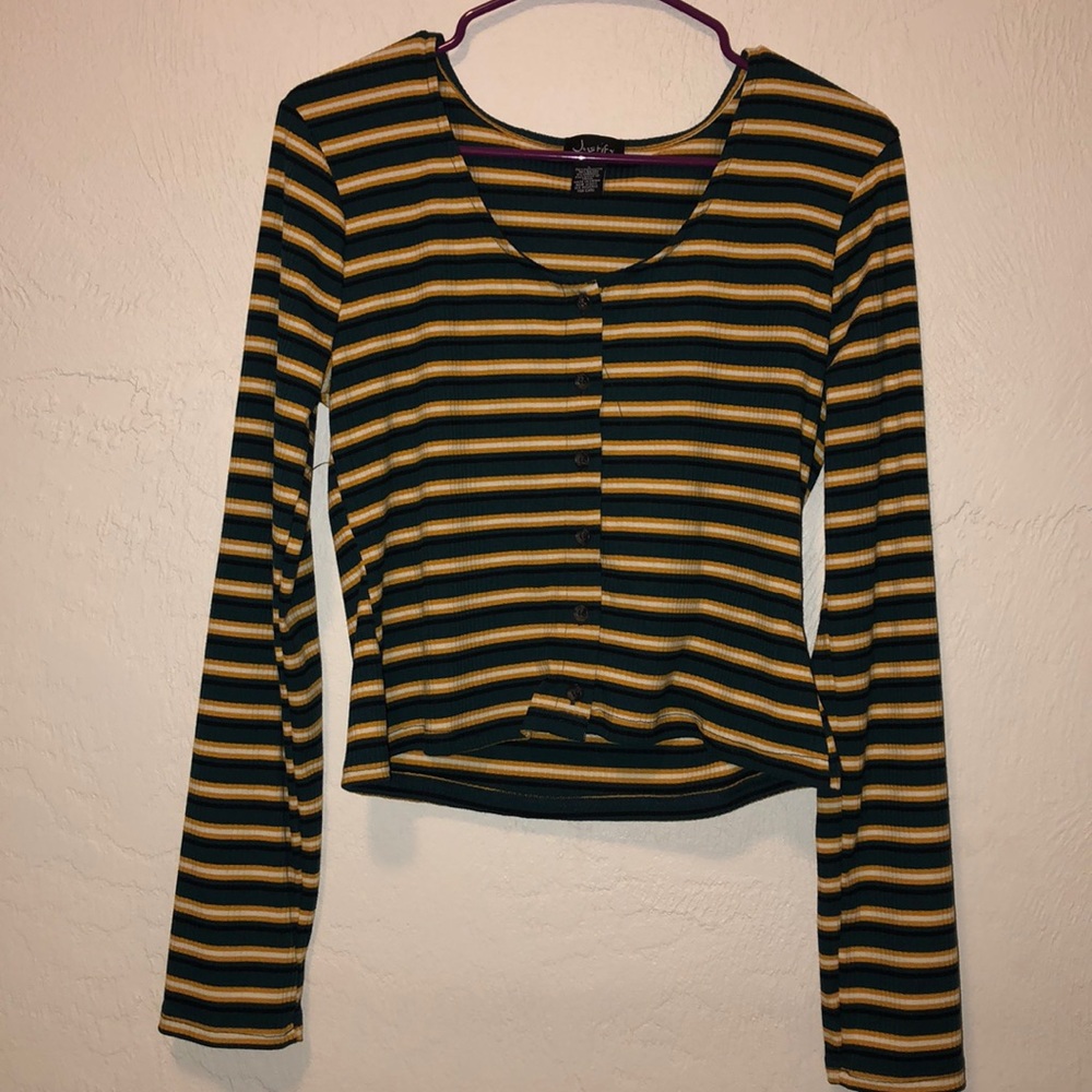 Green/yellow/white long sleeve top